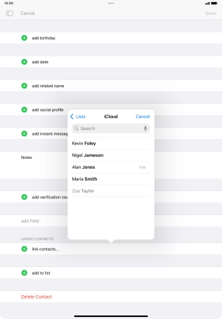 Press the required contact.