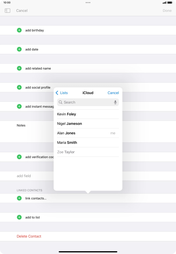 Press the required contact.