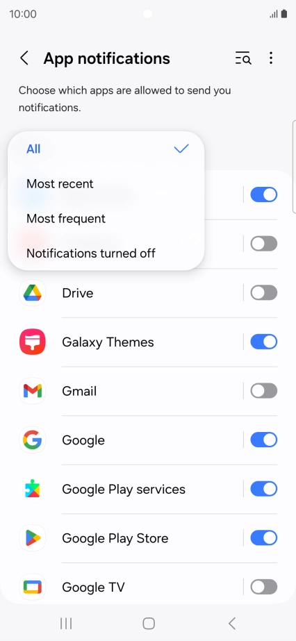Press the required setting.