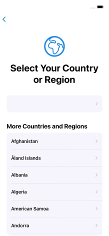 Press the required country or area. Press the required country or area.