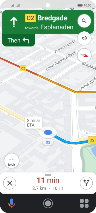 The travel information at the bottom of the screen shows your estimated time of arrival and distance to destination.