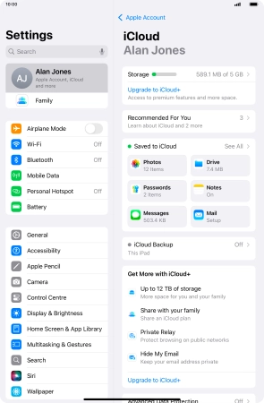 Press iCloud Backup.