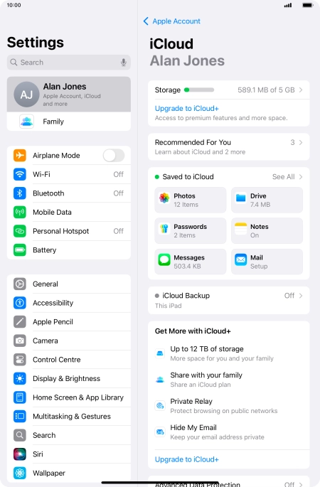 Press iCloud Backup.