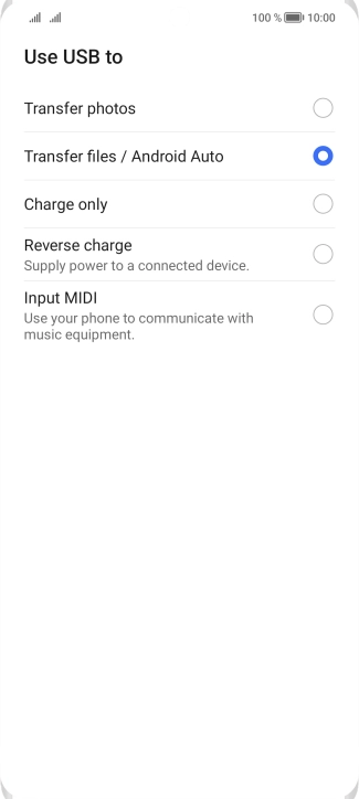 Press Transfer files / Android Auto.