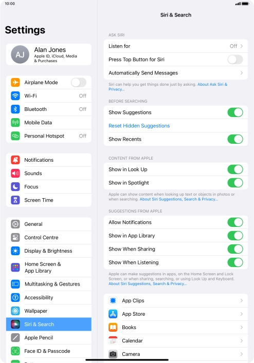 Press the indicator next to 