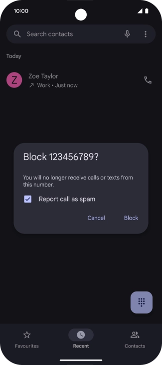 To report the number as spam, press the field next to 