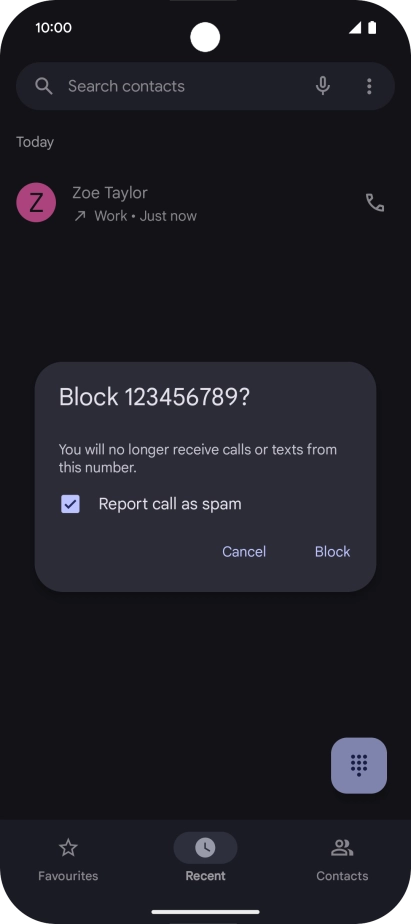 To report the number as spam, press the field next to 
