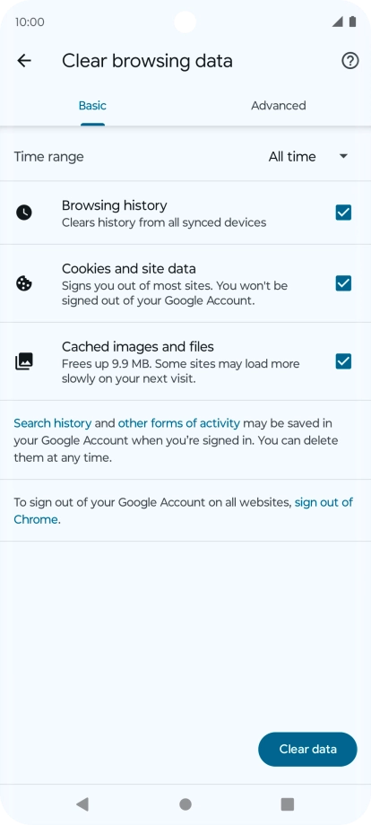 Press Clear data. Press Clear data.