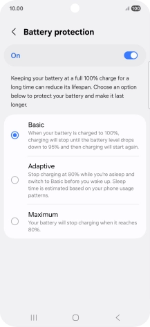 Press the required setting.
