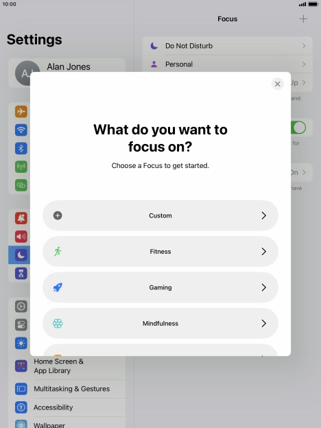 Press the required focus mode and follow the instructions on the screen to add the selected focus mode.