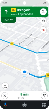 The travel information at the bottom of the screen shows your estimated time of arrival and distance to destination. The travel information at the bottom of the screen shows your estimated time of arrival and distance to destination.