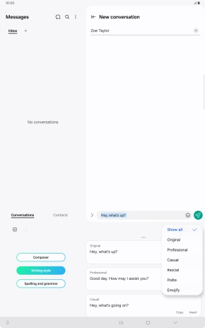 Press the required style of writing.