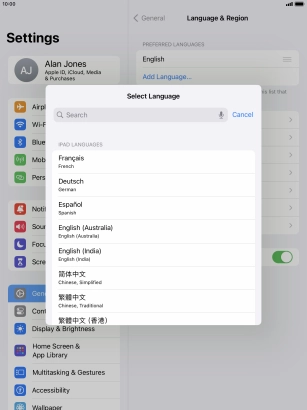 Press the required language.