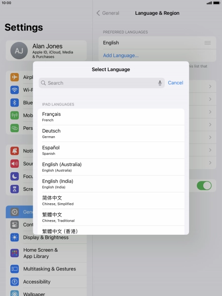 Press the required language.