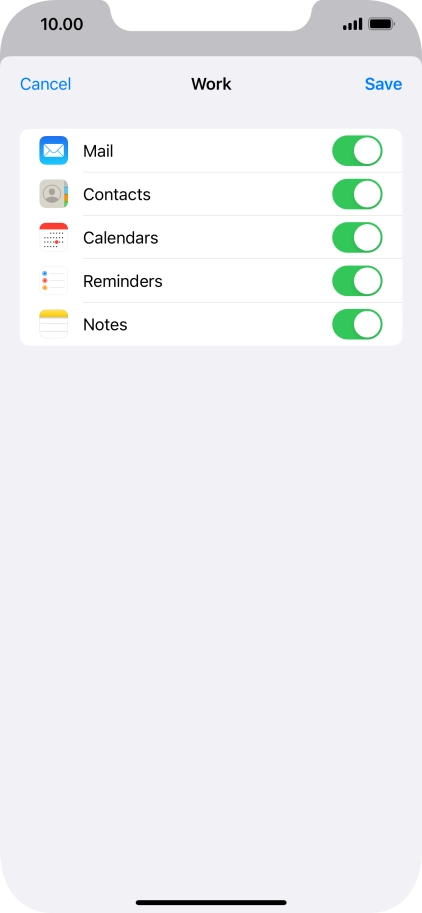 Press the indicators next to the required data types to turn synchronisation of each data type on or off.