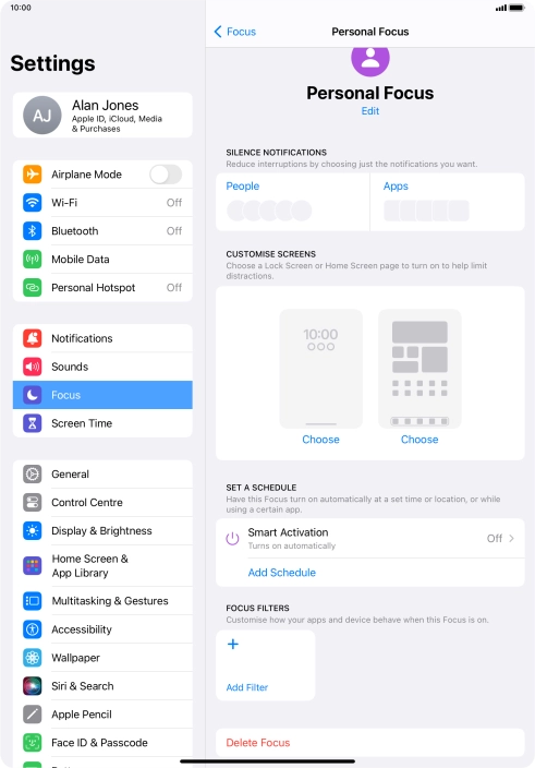 Press People and follow the instructions on the screen to select which contacts you would like to receive calls and notifications from when the selected focus mode is active.