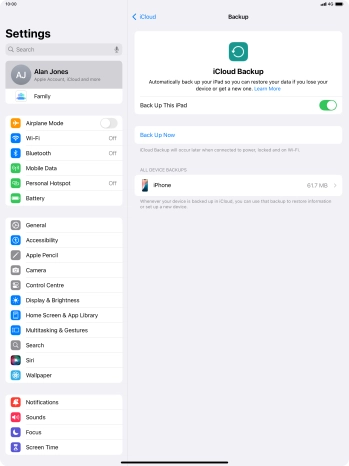 Press Back Up Now and wait while the tablet memory is backed up.