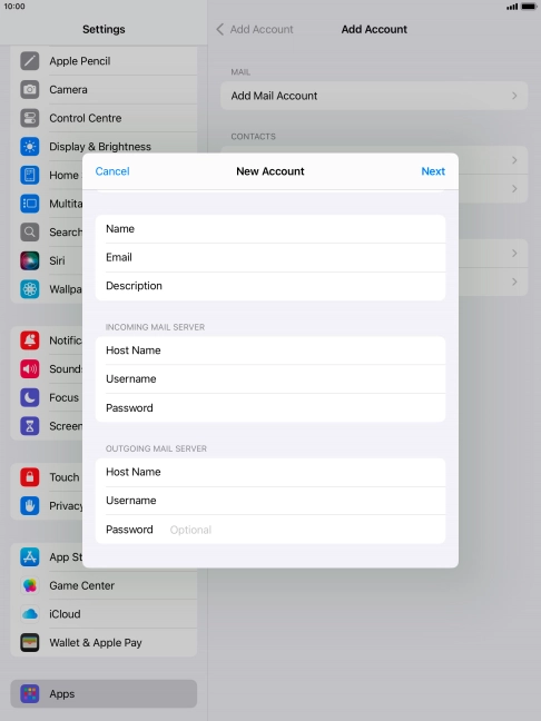 Press Password and key in the password for your email account.