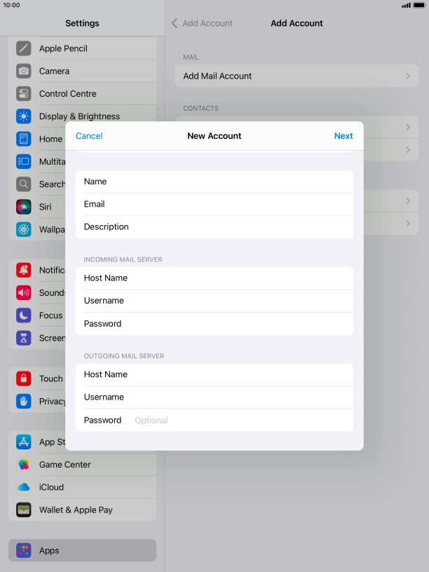 Press Password and key in the password for your email account.
