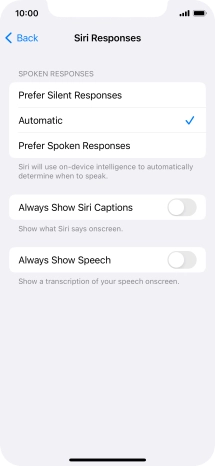Press the required setting.