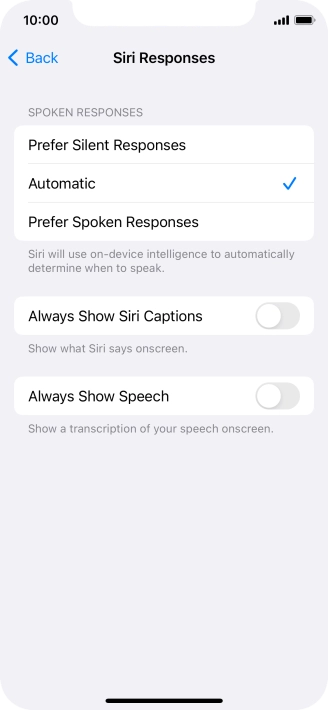 Press the required setting.