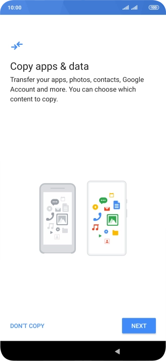 You can transfer the contents of another phone to your phone when it's activated for the first time and after a factory reset. When this screen is displayed, your phone is ready to transfer contents from another phone.