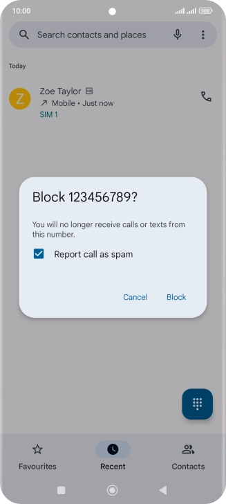 To report the number as spam, press the field next to 