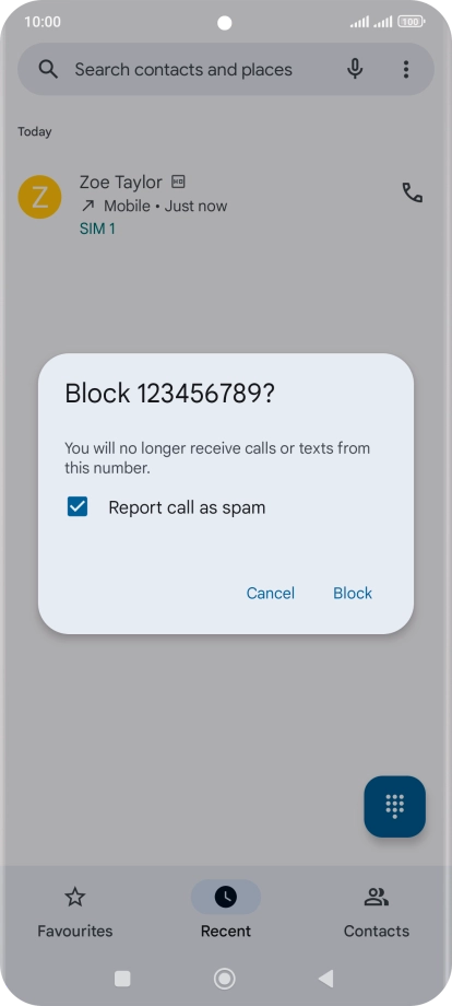 To report the number as spam, press the field next to 