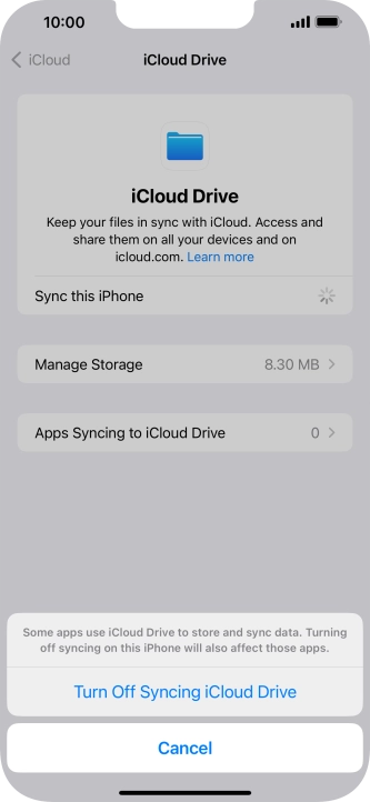 If you turn off the function, press Turn Off Syncing iCloud Drive.
