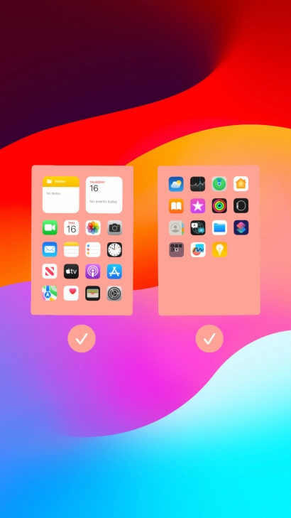 Press the fields below the required home screens to select or deselect them.