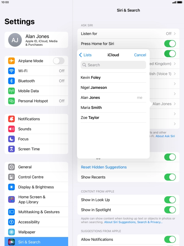 Press the required contact.