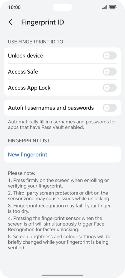 Press New fingerprint.