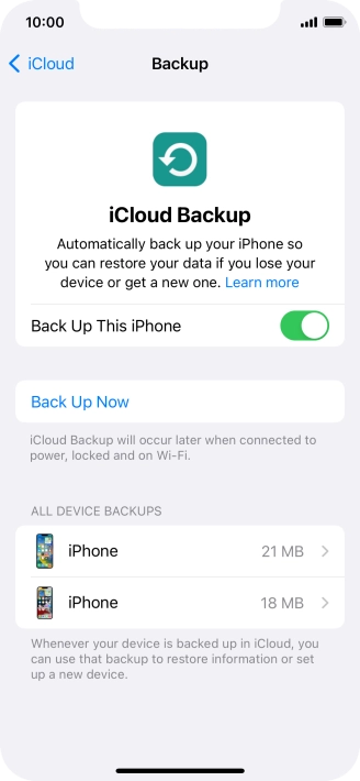 Press Back Up Now and wait while the phone memory is backed up.