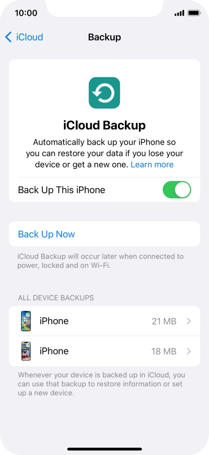 Press Back Up Now and wait while the phone memory is backed up.