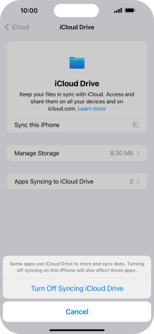 If you turn off the function, press Turn Off Syncing iCloud Drive. If you turn off the function, press Turn Off Syncing iCloud Drive.