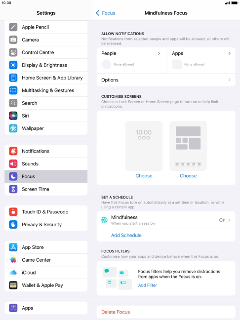 Press People and follow the instructions on the screen to select which contacts you would like to receive calls and notifications from when the selected focus mode is active. Press People and follow the instructions on the screen to select which contacts you would like to receive calls and notifications from when the selected focus mode is active.