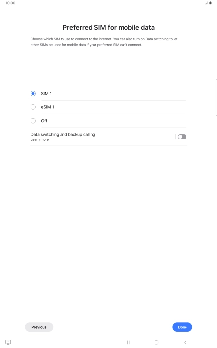 Press the required setting.