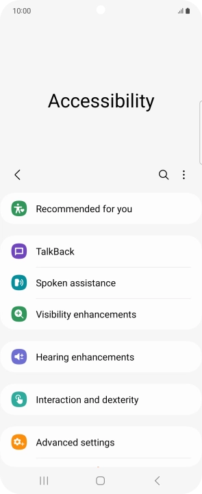Press TalkBack and follow the instructions on the screen to select the required settings.