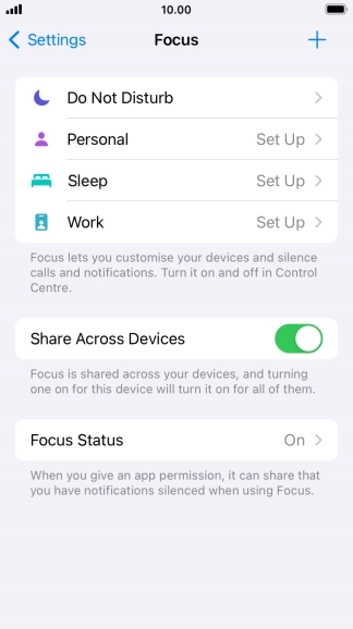 Press the required focus mode.