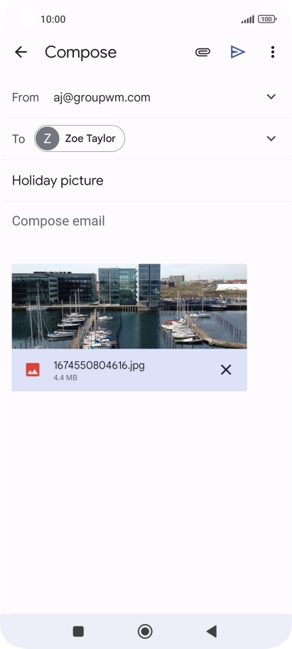 Press the text input field and write the text for your email message.