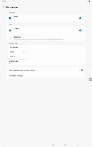 Press the required setting.