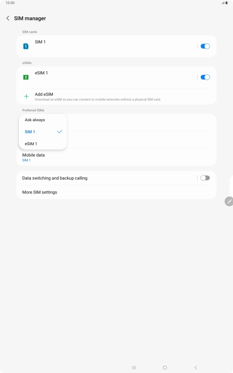 Press the required setting.