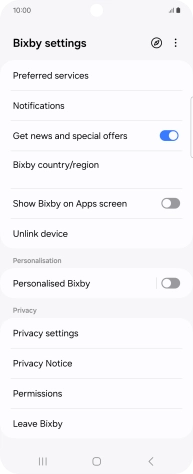 Press Bixby country/region and follow the instructions on the screen to select the required country or region.