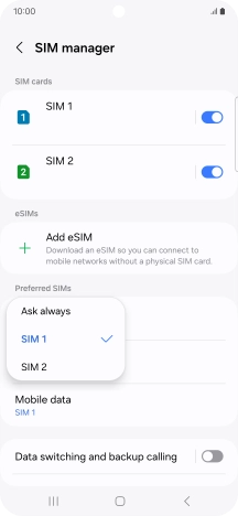 Press the required setting.
