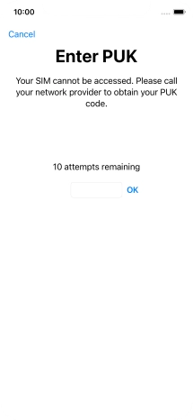 Key in the PUK and press OK.