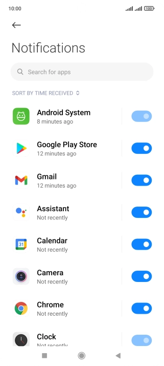 Press the indicator next to the required app to turn the function on or off.
