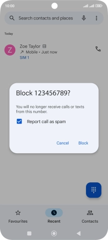 To report the number as spam, press the field next to 