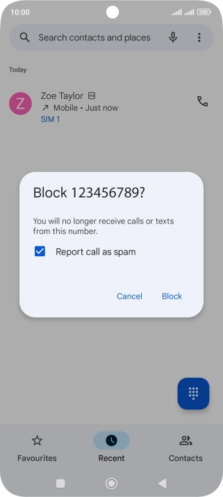 To report the number as spam, press the field next to 