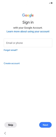 Press Email or phone and key in the username for your Google account. Press Email or phone and key in the username for your Google account.