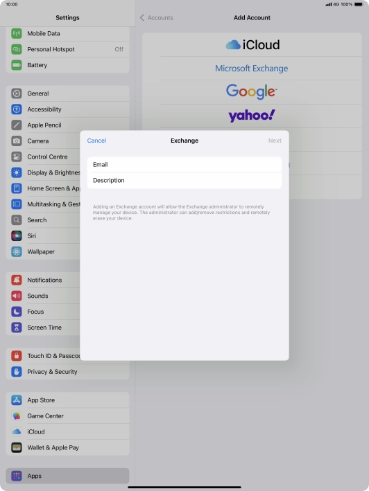 Press Email and key in your email address.